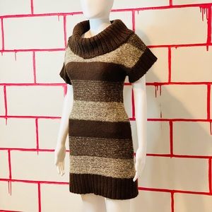 Say What? brown striped turtleneck dress